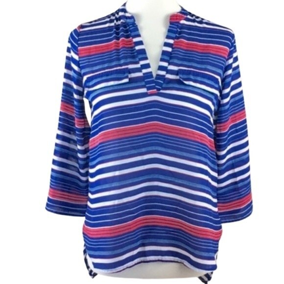 Hippie Rose V-neck striped blouse top size medium - Picture 1 of 7